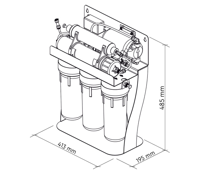 Rozmery reverznej osmózy PURE AquaCalcium MINT s čerpadlom