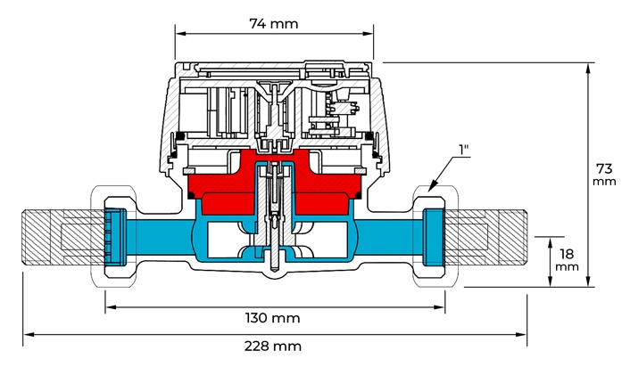BMETERS Simple 3/4"BMETERS Simple 3/4" BMETERS Simple 3/4" impulzný vododmer rozmery