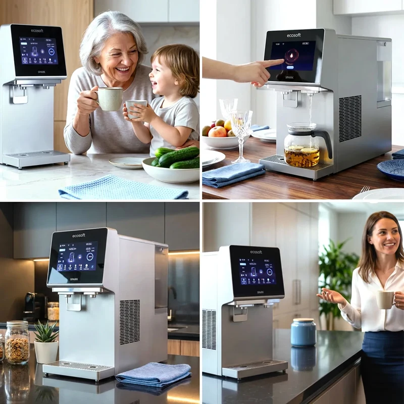 Dotykový displej Ecosoft SPARK – voľba teploty, objemu a zobrazenie TDS