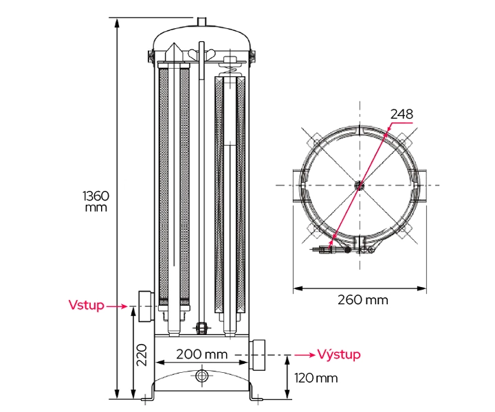 Vysokokapacitný nerezový filter na vodu 2" Rozmery vysokokapacitného nerezového filtra 2"