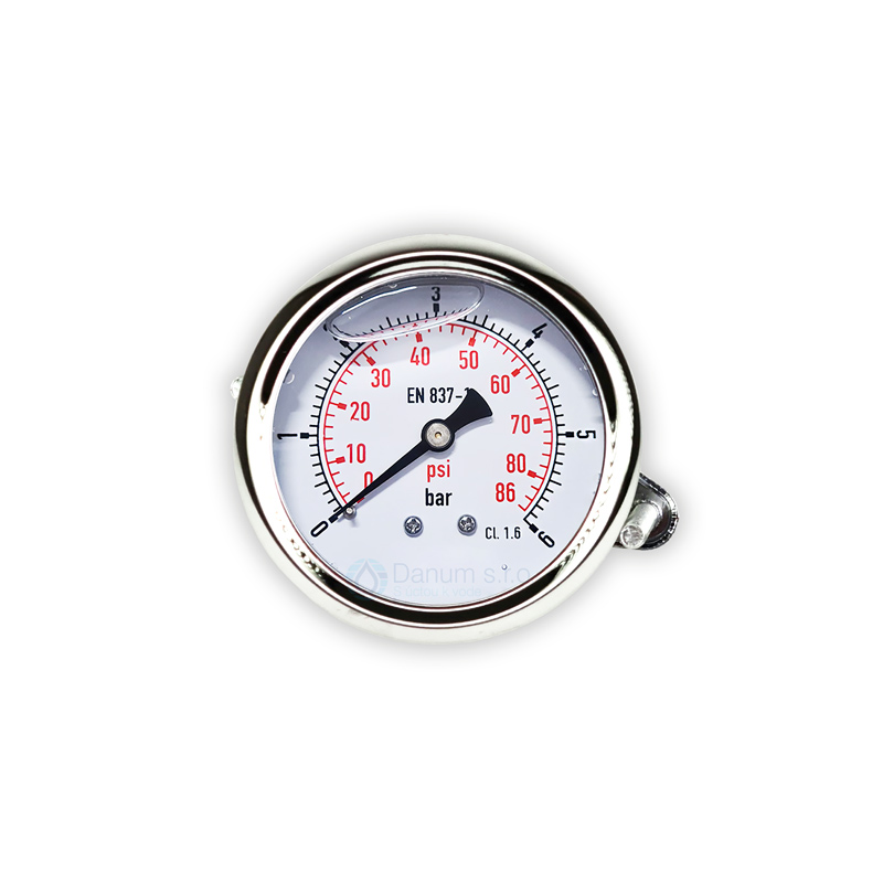 D63 size Pressure Gauge with 1/4" back connection - glycerine-filled | 6 bar 