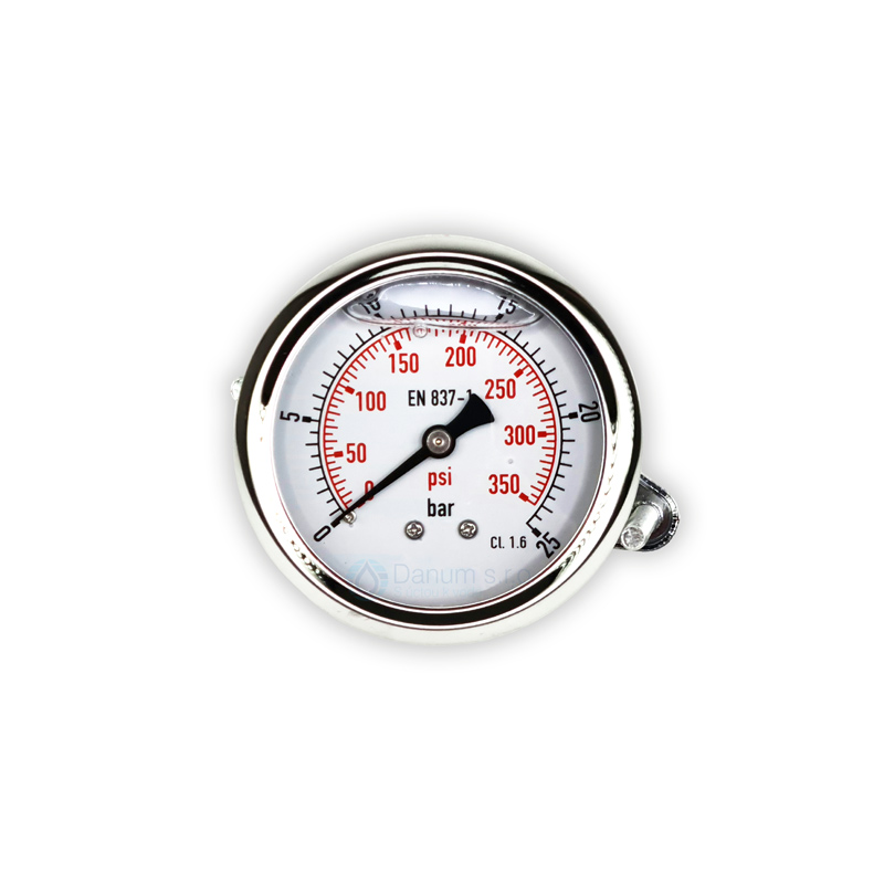 D63 size Pressure Gauge with 1/4" back connection - 25 bar | glycerine-filled