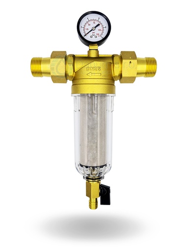 [F-1] Potrubný filter Micron 1" s manometrom a vypúšťacím ventilom